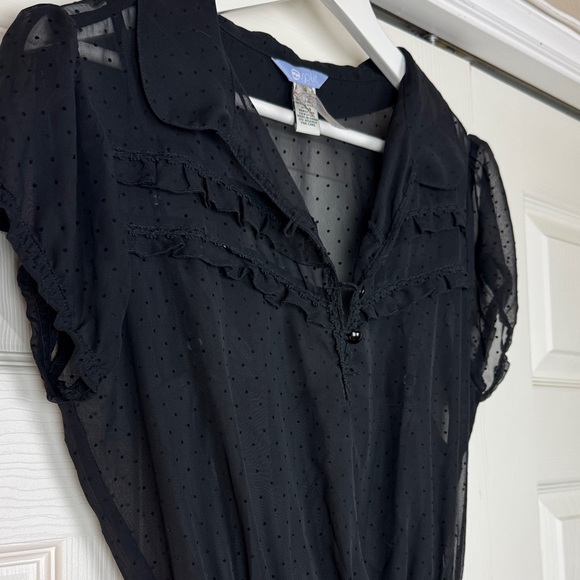 Split Black Ruffled Mini Dress - Picture 3 of 16